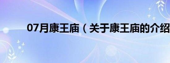 07月康王庙（关于康王庙的介绍）