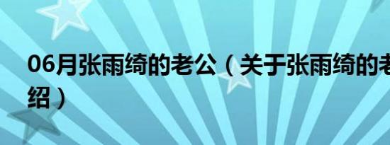 06月张雨绮的老公（关于张雨绮的老公的介绍）