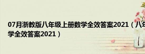 07月浙教版八年级上册数学全效答案2021（八年级上册数学全效答案2021）