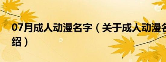 07月成人动漫名字（关于成人动漫名字的介绍）