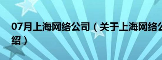 07月上海网络公司（关于上海网络公司的介绍）