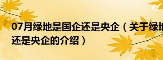 07月绿地是国企还是央企（关于绿地是国企还是央企的介绍）