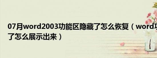 07月word2003功能区隐藏了怎么恢复（word功能区隐藏了怎么展示出来）