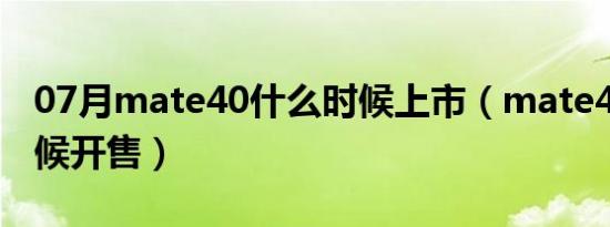 07月mate40什么时候上市（mate40什么时候开售）