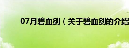 07月碧血剑（关于碧血剑的介绍）