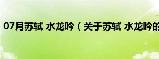 07月苏轼 水龙吟（关于苏轼 水龙吟的介绍）