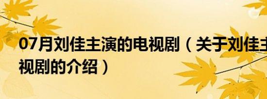 07月刘佳主演的电视剧（关于刘佳主演的电视剧的介绍）