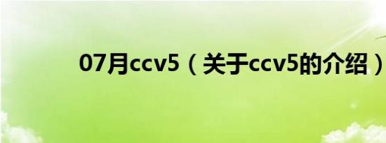 07月ccv5（关于ccv5的介绍）