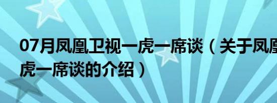 07月凤凰卫视一虎一席谈（关于凤凰卫视一虎一席谈的介绍）