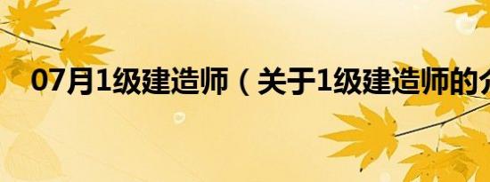 07月1级建造师（关于1级建造师的介绍）