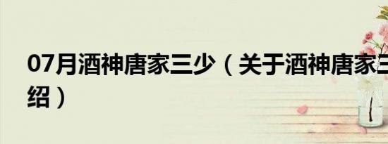 07月酒神唐家三少（关于酒神唐家三少的介绍）