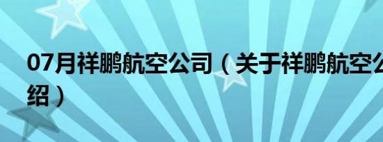 07月祥鹏航空公司（关于祥鹏航空公司的介绍）