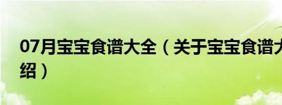 07月宝宝食谱大全（关于宝宝食谱大全的介绍）