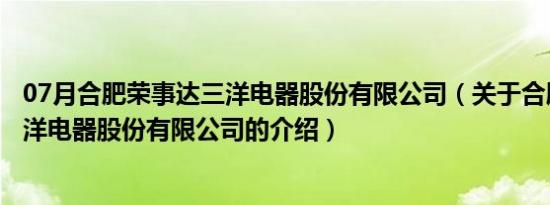 07月合肥荣事达三洋电器股份有限公司（关于合肥荣事达三洋电器股份有限公司的介绍）