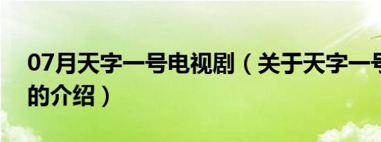 07月天字一号电视剧（关于天字一号电视剧的介绍）