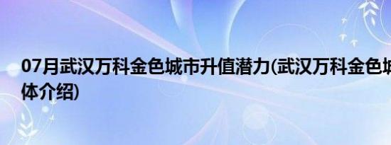 07月武汉万科金色城市升值潜力(武汉万科金色城市项目具体介绍)