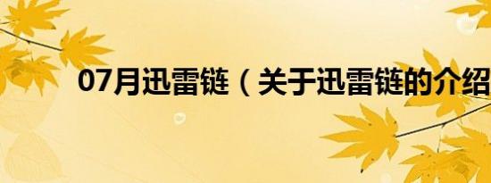 07月迅雷链（关于迅雷链的介绍）