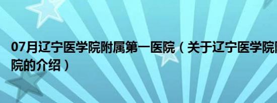 07月辽宁医学院附属第一医院（关于辽宁医学院附属第一医院的介绍）