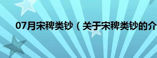 07月宋稗类钞（关于宋稗类钞的介绍）