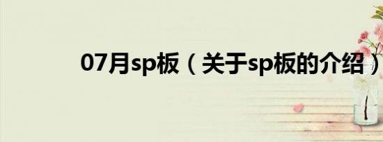 07月sp板（关于sp板的介绍）