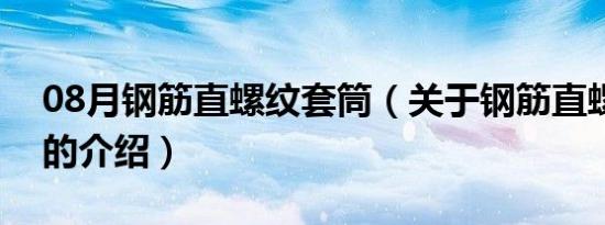 08月钢筋直螺纹套筒（关于钢筋直螺纹套筒的介绍）