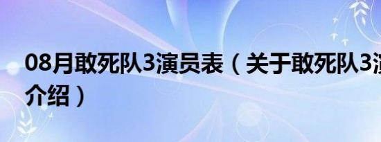 08月敢死队3演员表（关于敢死队3演员表的介绍）