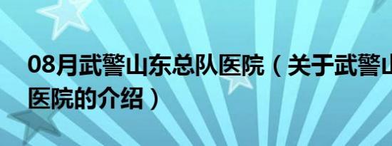 08月武警山东总队医院（关于武警山东总队医院的介绍）