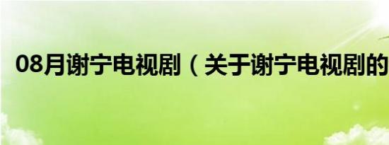 08月谢宁电视剧（关于谢宁电视剧的介绍）