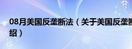 08月美国反垄断法（关于美国反垄断法的介绍）