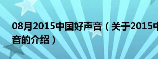 08月2015中国好声音（关于2015中国好声音的介绍）