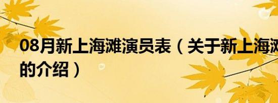 08月新上海滩演员表（关于新上海滩演员表的介绍）