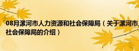 08月漯河市人力资源和社会保障局（关于漯河市人力资源和社会保障局的介绍）