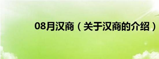 08月汉商（关于汉商的介绍）