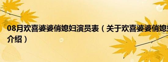 08月欢喜婆婆俏媳妇演员表（关于欢喜婆婆俏媳妇演员表的介绍）