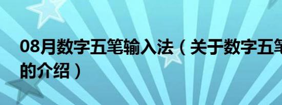 08月数字五笔输入法（关于数字五笔输入法的介绍）