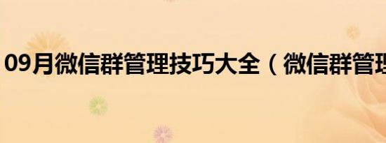 09月微信群管理技巧大全（微信群管理技巧）