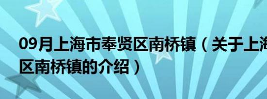 09月上海市奉贤区南桥镇（关于上海市奉贤区南桥镇的介绍）