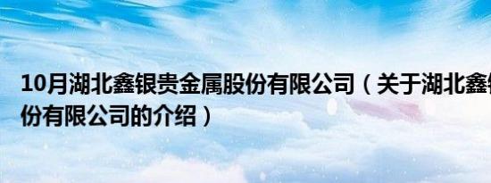 10月湖北鑫银贵金属股份有限公司（关于湖北鑫银贵金属股份有限公司的介绍）