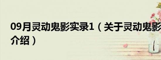 09月灵动鬼影实录1（关于灵动鬼影实录1的介绍）